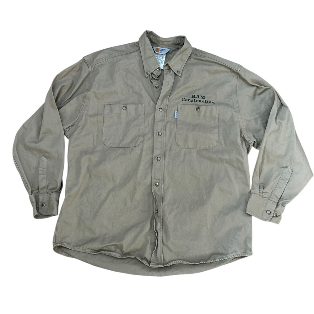 Carhartt Men’s Rugged Shirt Long Sleeve Button Down Khaki Tan XL